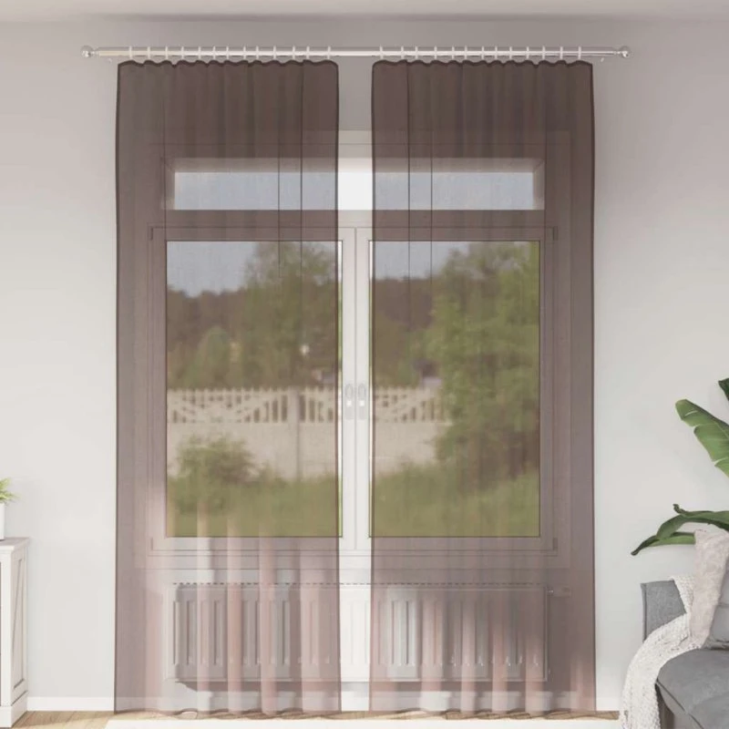 vidaXL Voile-Gardiner med Stanglommer 2 stk. Brun 140 x 260 cm