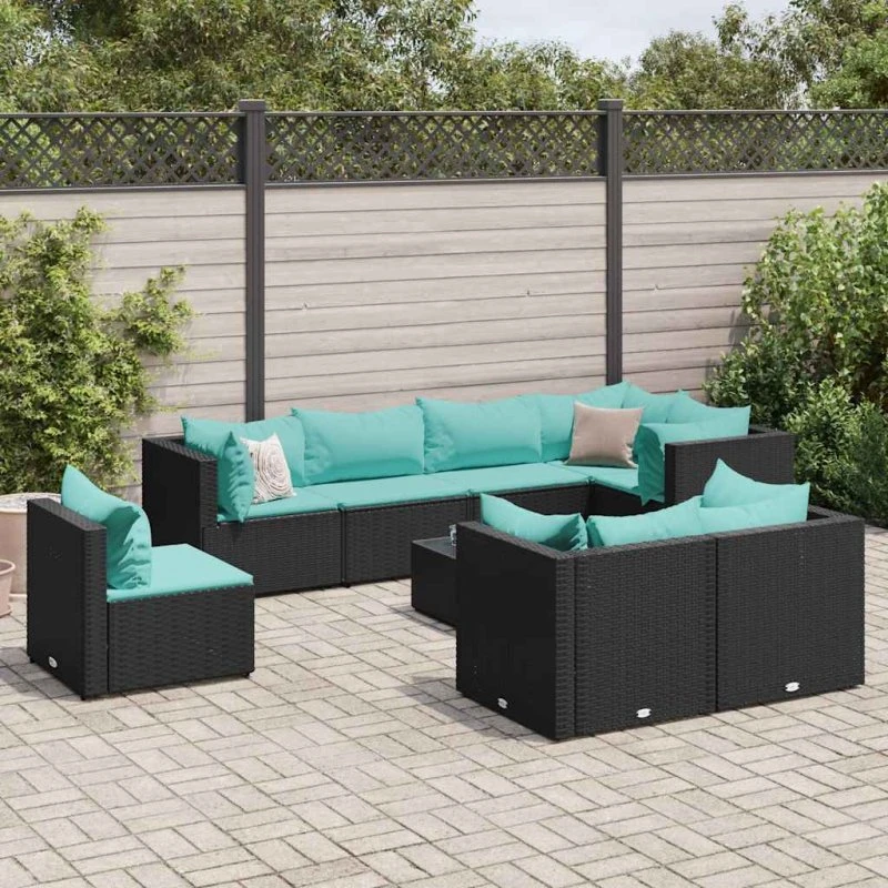 vidaXL 9-deligt loungesæt med hynder, polyrattan sort