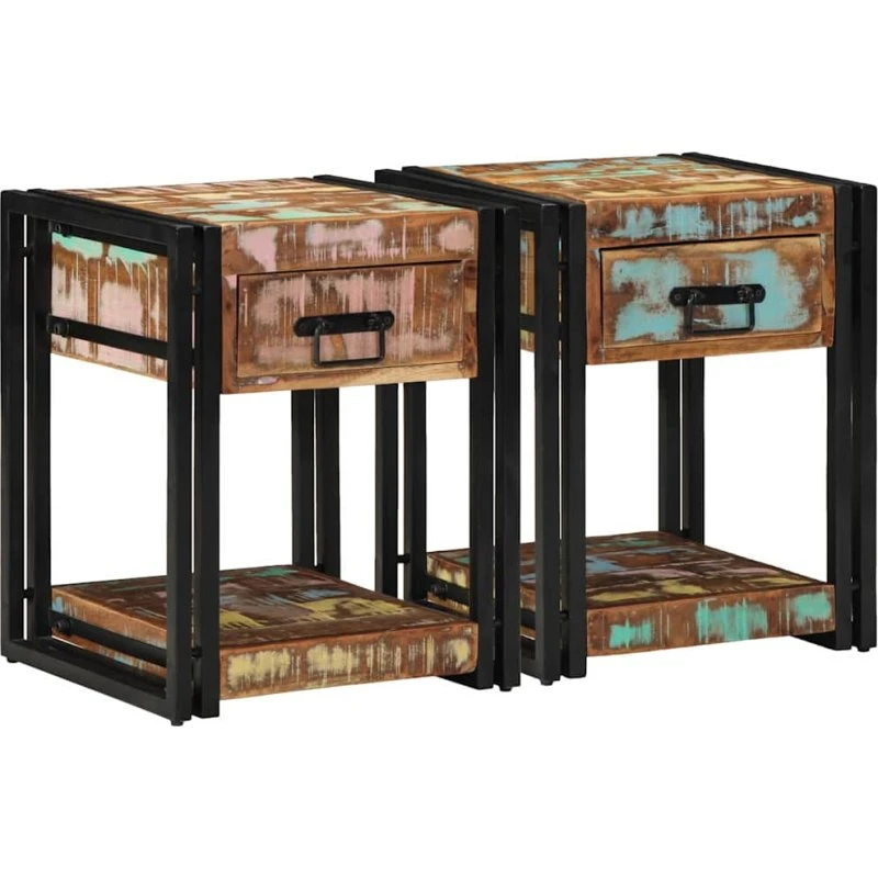 vidaXL Natskab 2 stk Flerfarvet 40 x 40 x 50 cm Massivt Genbrugstræ