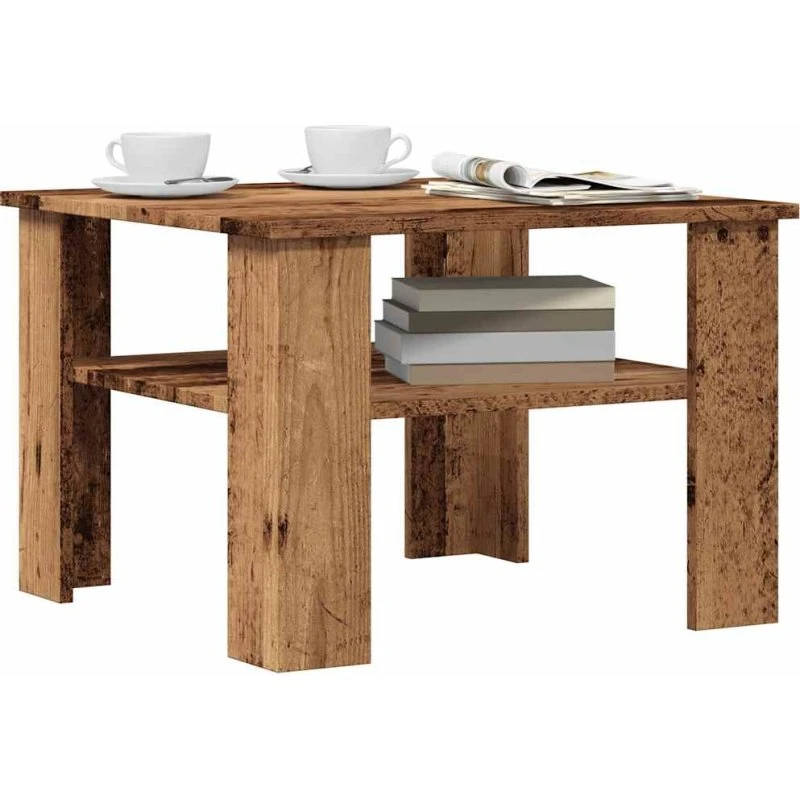 vidaXL Sofabord 60x60x42 cm konstrueret træ antikt træ