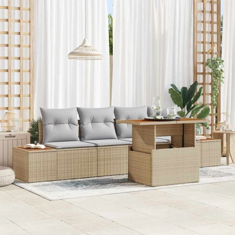 vidaXL Have Spisebordssæt 5-del, beige og grå, 100 x 55 x 73 cm