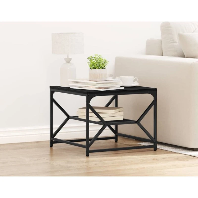 vidaXL Sofabord Sort 51 x 50 x 40 cm Ingeniørtræ og Stål