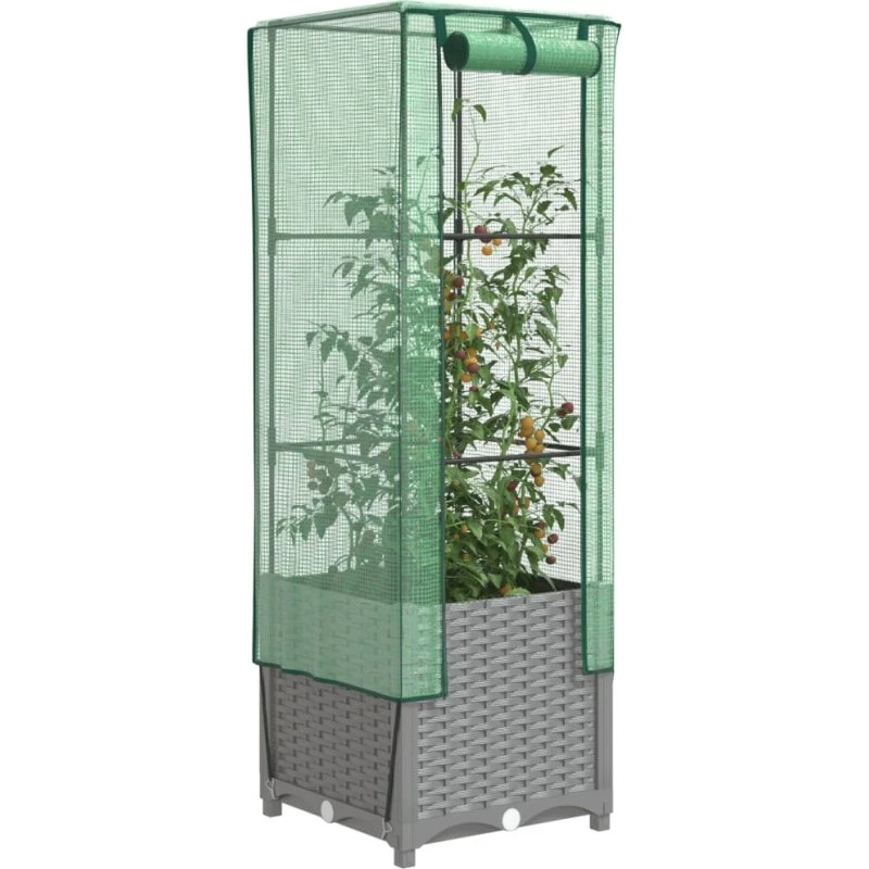 vidaXL højbed 40x40x139 cm med drivhusovertræk rattan-look