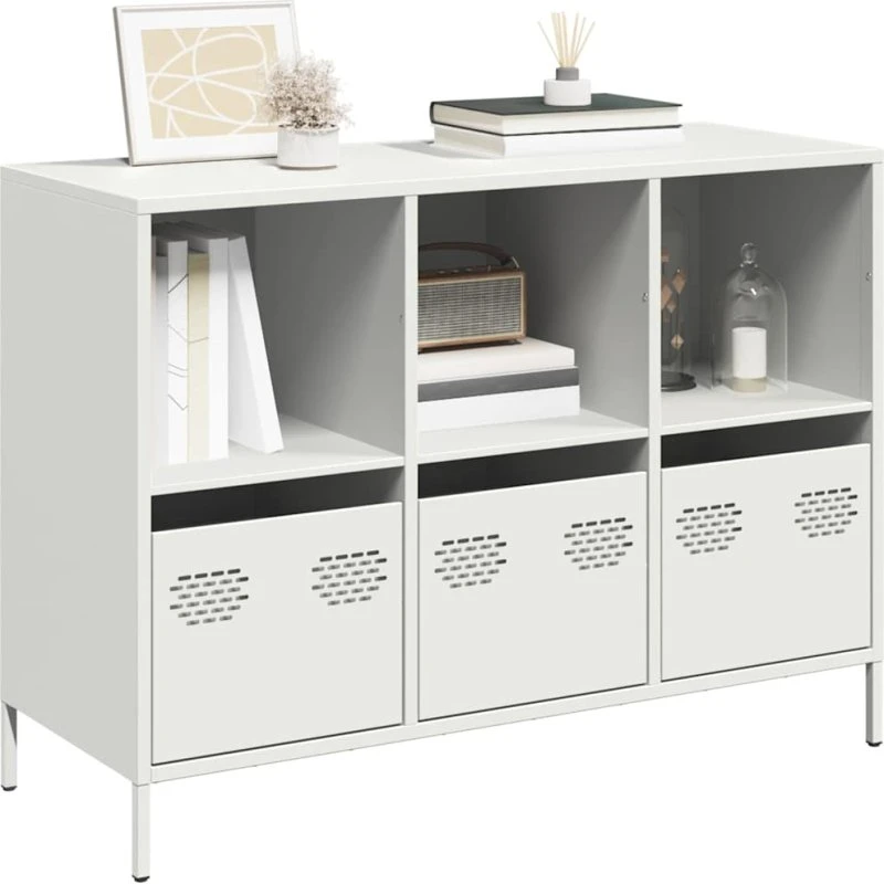 vidaXL Skænk 101,5x39x73,5 cm koldvalset stål hvid