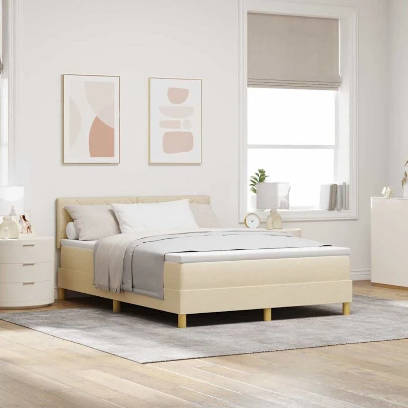 vidaXL Boxspring seng med pude og hovedgærde, Creme, 160 x 200 cm