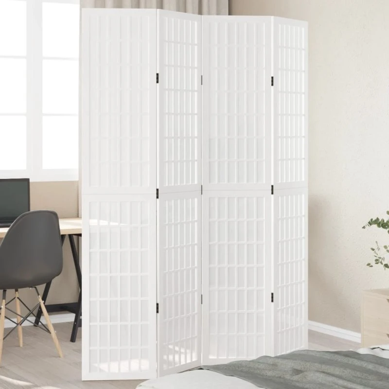 vidaXL 4-paneler rumdeler i massivt kejsertræ, hvid, 40 x 200 cm