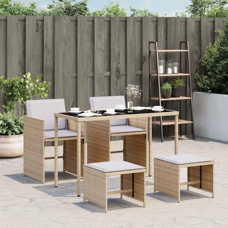 vidaXL 5-delssæt polyrattan beige med foldbare stole