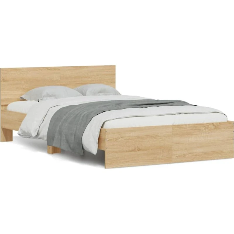 vidaXL Sengeramme 140x190 cm Sonoma-eg med LED-lys