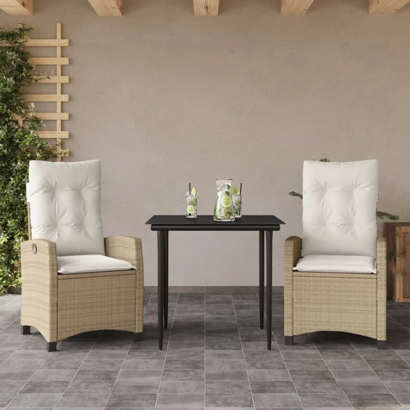 Haven 9-deligt spisebordssæt i polyrattan, beige, 200 cm, med fodskammel