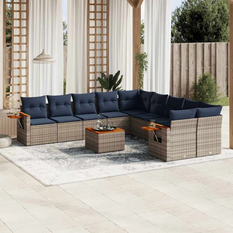 vidaXL 11-delers loungesæt med hynder, polyrattan grå