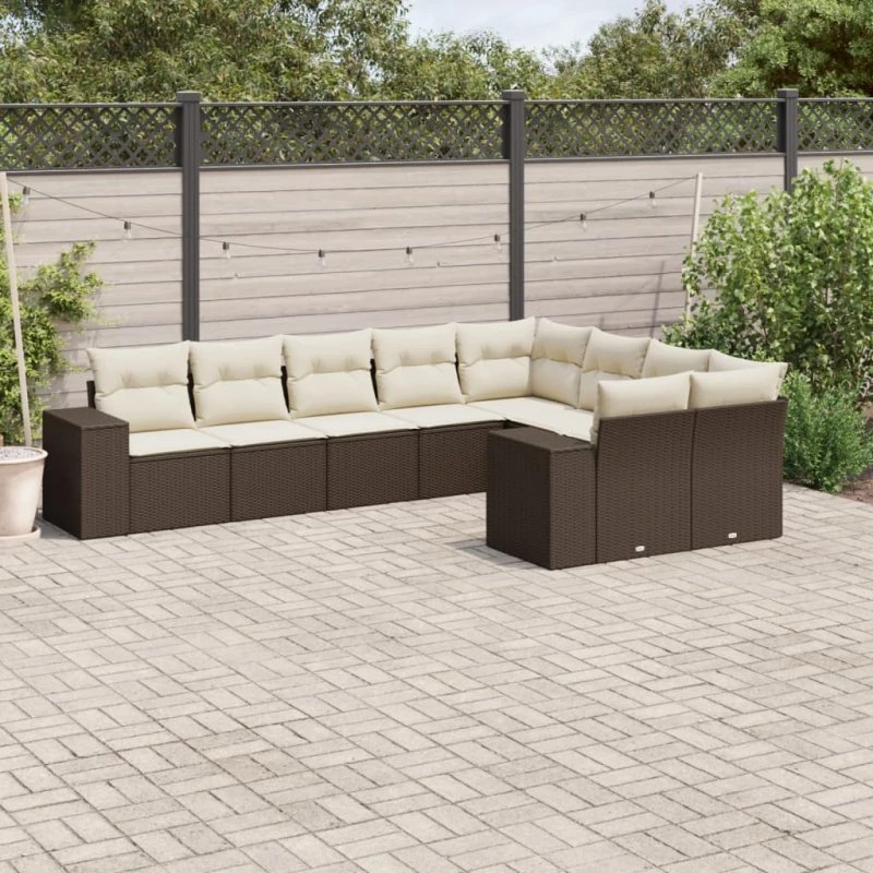 vidaXL 9-deles polyrattan havesofasæt brun med hynder og bord