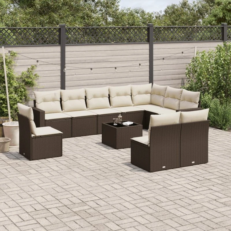 vidaXL 11-delssæt med hynder, polyrattan brun