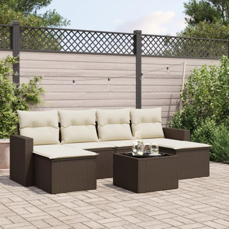 vidaXL 7-delssofasæt med hynder, polyrattan brun