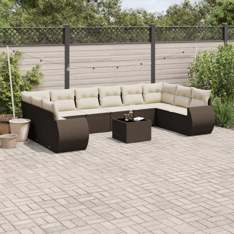 vidaXL 11-delssæt polyrattan brun med hynder