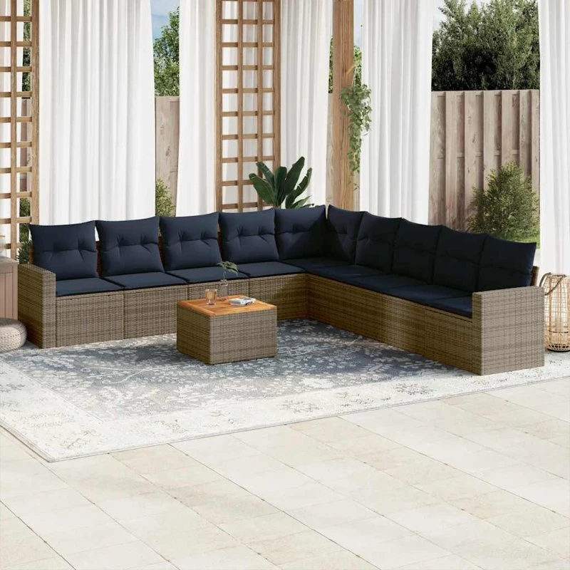 vidaXL 10-deligt havesofasæt med hynder i polyrattan grå