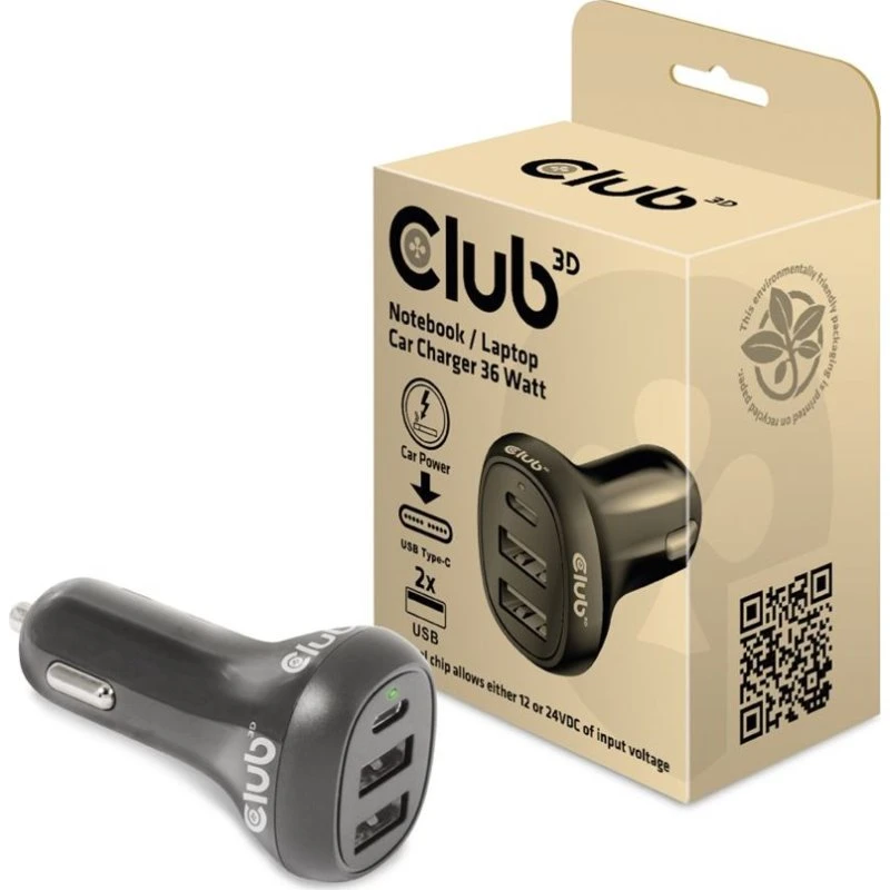 Club 3D CAC-1921 36W Bilstrømsadapter med 2x USB-A og 1x USB-C