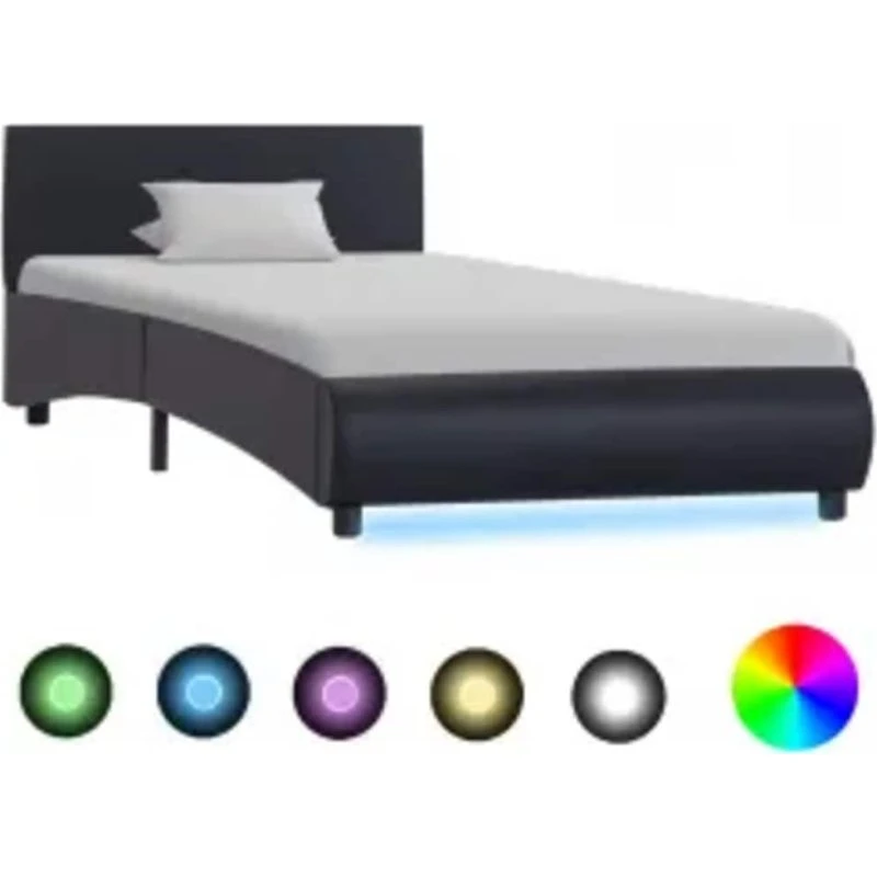 vidaXL Sengestel med LED 100x200 cm kunstlæder sort