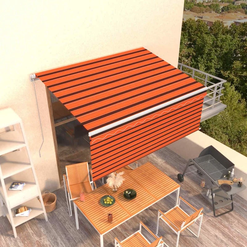 vidaXL Markise 3,5x2,5 m med gardin, orange og brun, manuel betjening