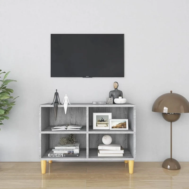 vidaXL tv-bord med massive træben 69,5x30x50 cm grå sonoma-eg