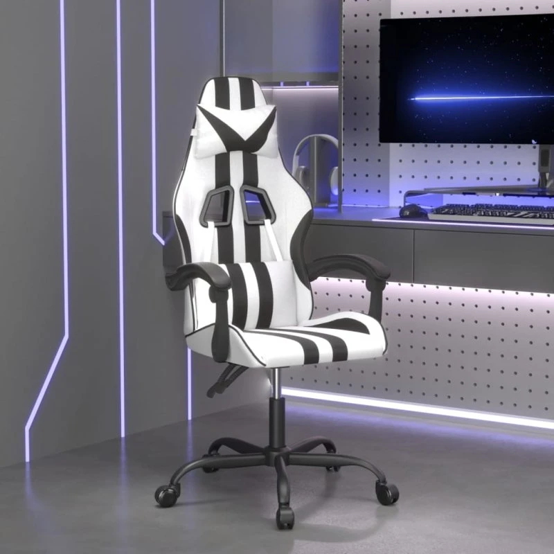 vidaXL Drejelig Gamingstol Kunstlæder Hvid og Sort