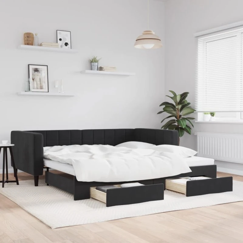 vidaXL Daybed med udtræk og skuffer 100x200 cm sort