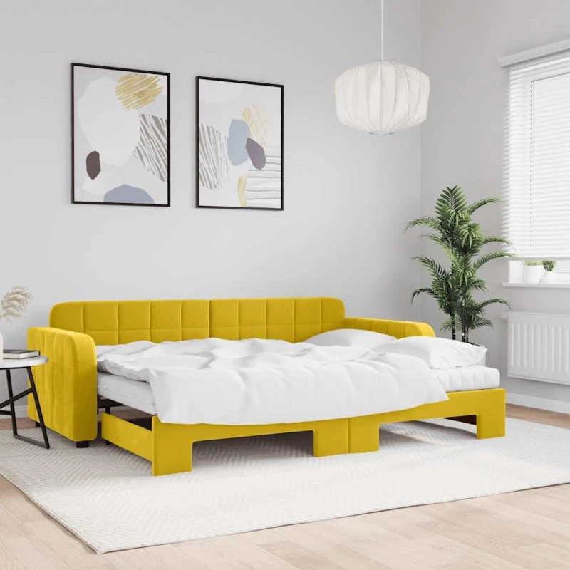 vidaXL Daybed med Udtræk og Madras 80x200 cm, Gul
