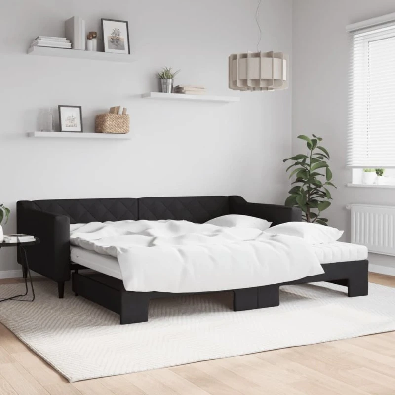vidaXL Daybed med udtræk og madras 100x200 cm, sort