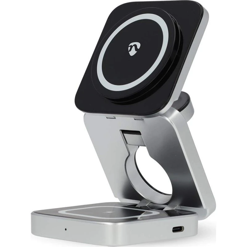 Nedis 3-i-1 Trådløs Oplader, 1,5 m, USB-C, Sølv
