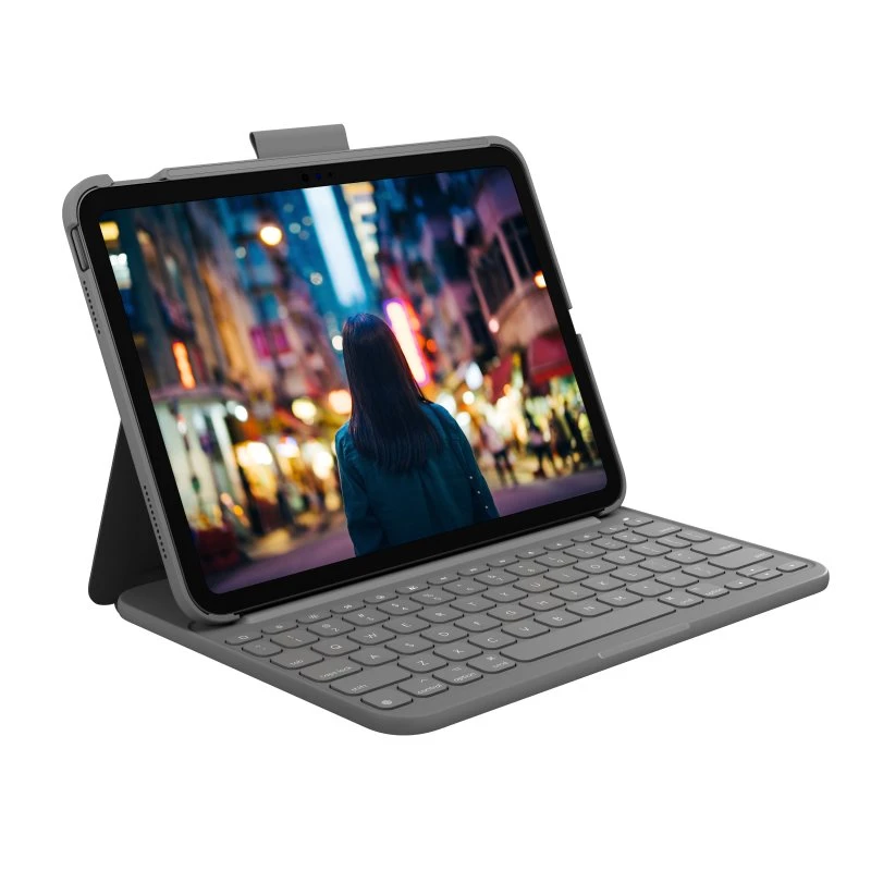 Logitech Slim Folio Tastatur & Folio-kasse, UK, Oxford-grå, for iPad 10,9"