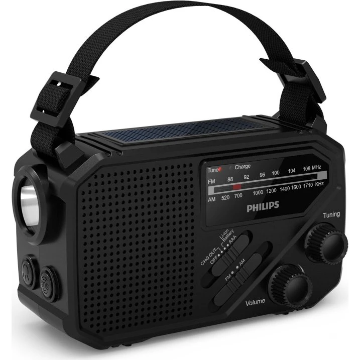 Philips TAR1609/00 Solcelle-Radio med Ficklampa og Powerbank, Sort