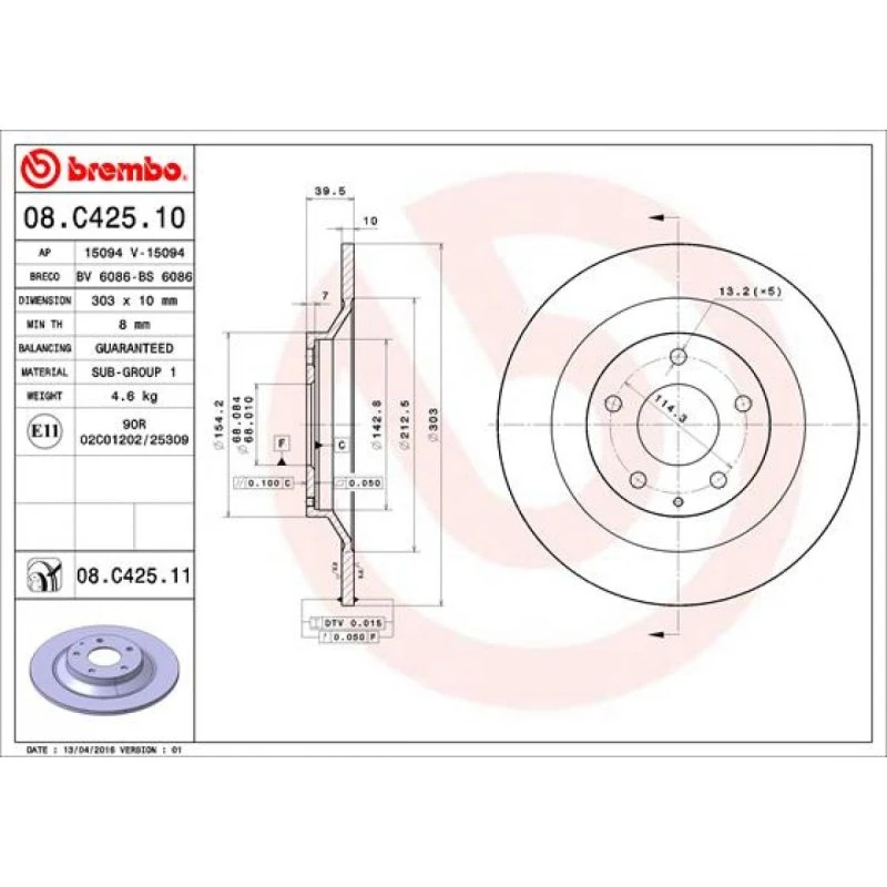 Brembo Bremseskive 08.C425.11 for Mazda CX-30/CX-5/MX-30