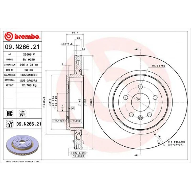 Brembo Bremseskive 09.N266.21 til Tesla Model S (bagaksel)