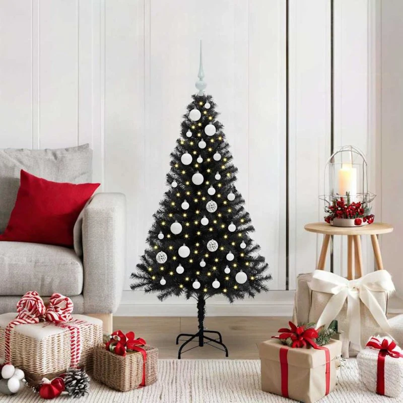 vidaXL Juletræ 120 cm Sort PVC med 150 LED'er og stativ