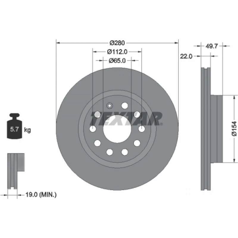 TEXTAR Bremseskive 92120705 for VW/AUDI/SKODA