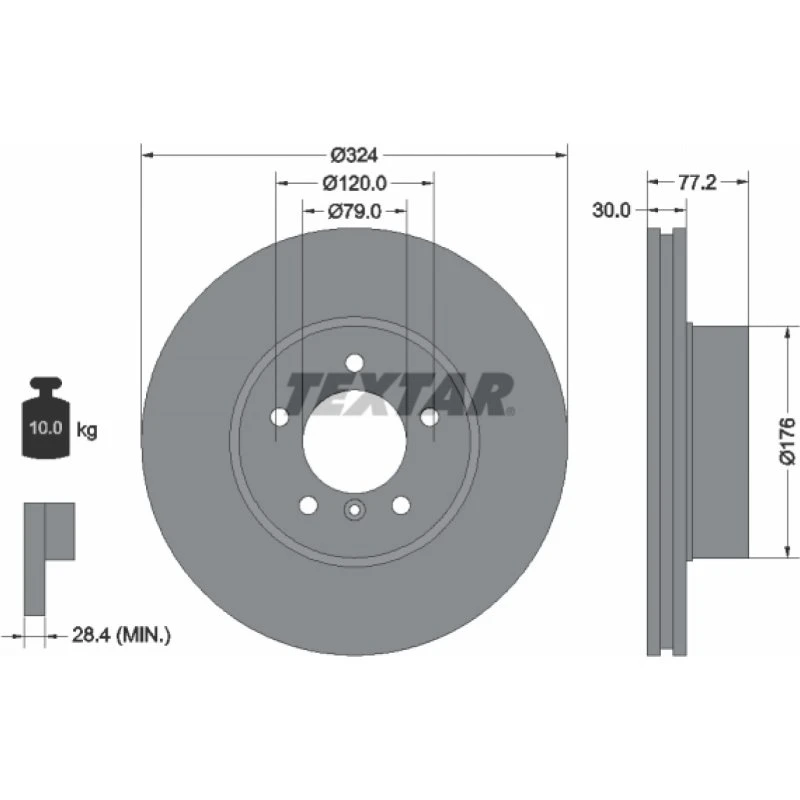 TEXTAR Bremseskive 92122605, 324 mm, højkarboniseret, ventileret
