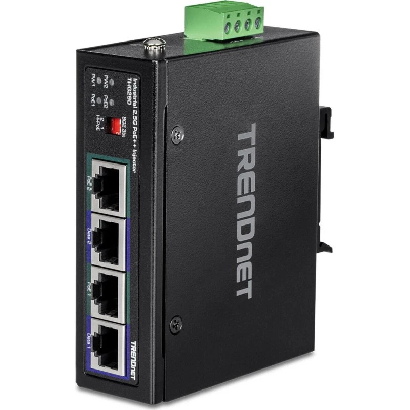 Trendnet TI-IG290 2,5G PoE+ Industrial Injector/switch, 2 porte, sort