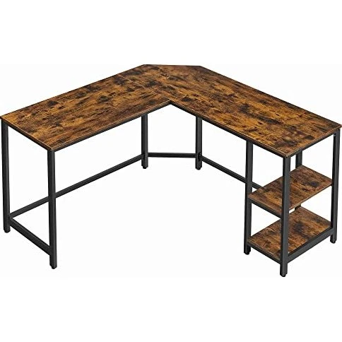 VASAGLE hjørneskrivebord 138x138 cm rustik brun med sort stål og aftagelig hylde