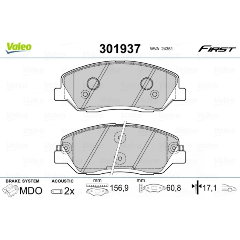 VALEO Bremseklodser 301937 for Hyundai, Kia, Ssangyong