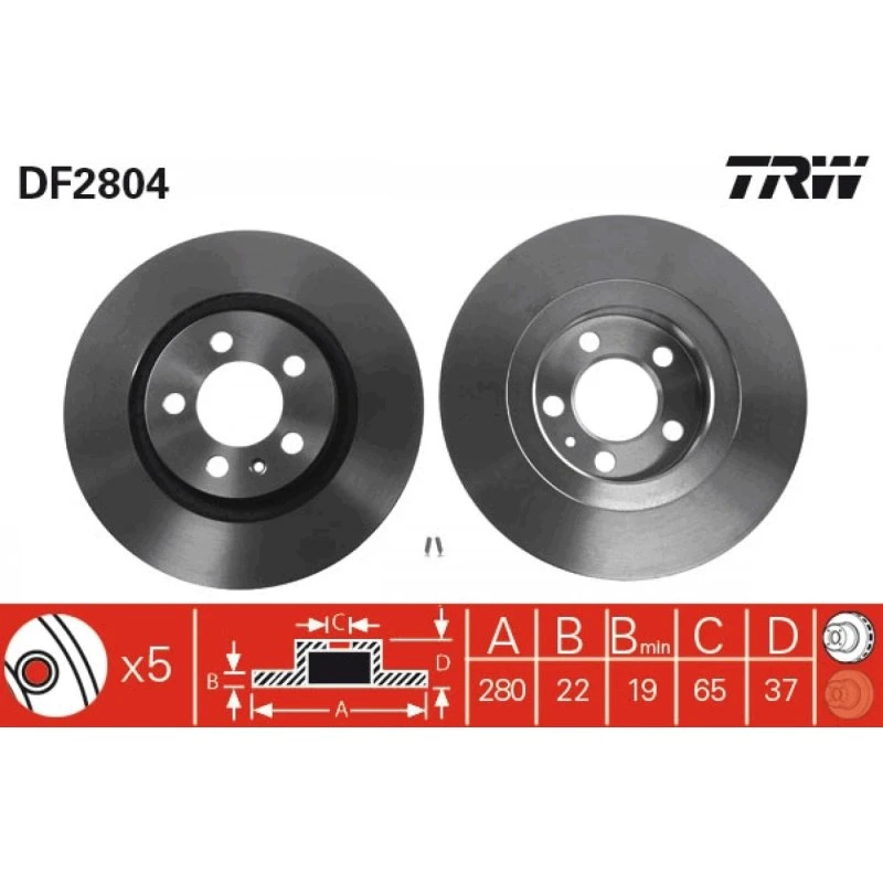 TRW Bremseskive DF2804, ventileret, sort, 280 mm