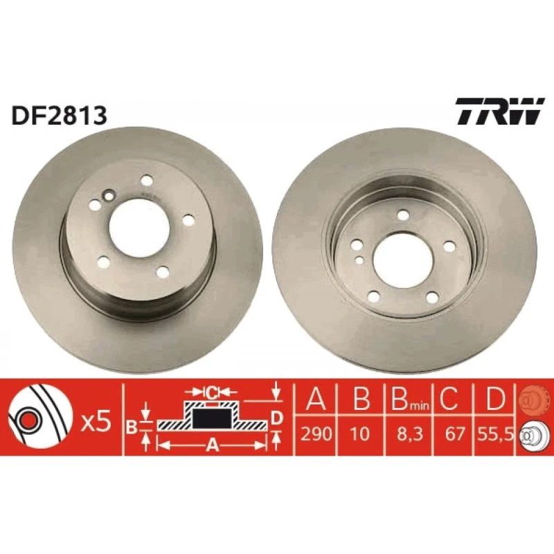 TRW Bremseskive DF2813, 290 mm, sort, lakeret, til Mercedes-Benz