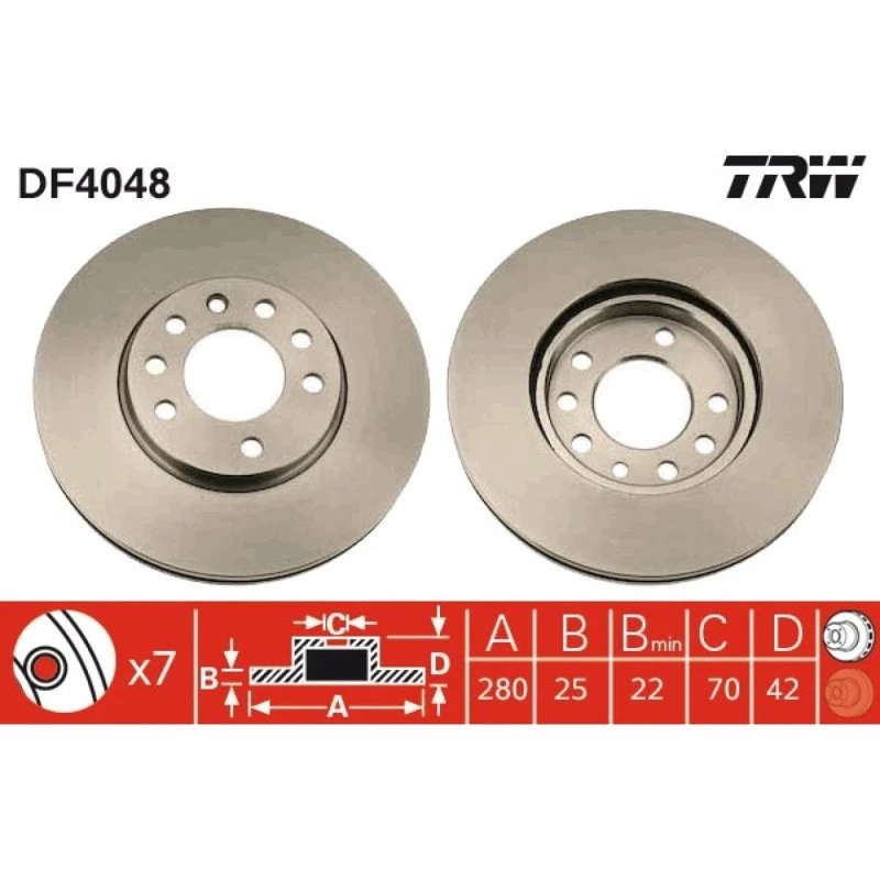 TRW Bremseskive DF4048, 280 mm, ventileret, sort, til OPEL/CHEVROLET/VAUXHALL