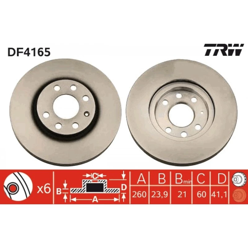 TRW Bremseskive DF4165, ventileret, sort, 260 mm
