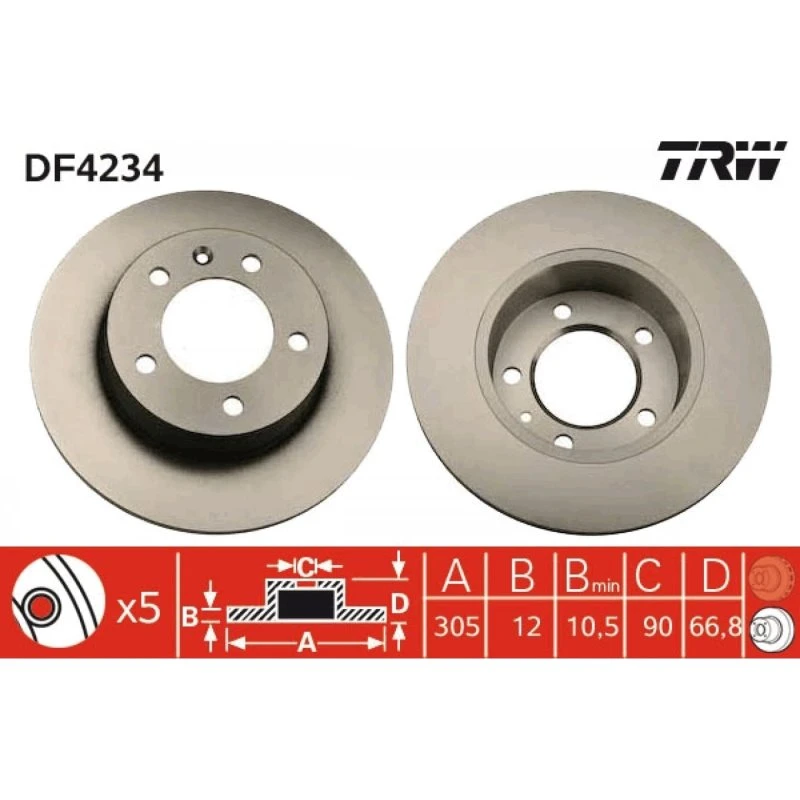 TRW Bremseskive DF4234 for Nissan, Opel, Renault