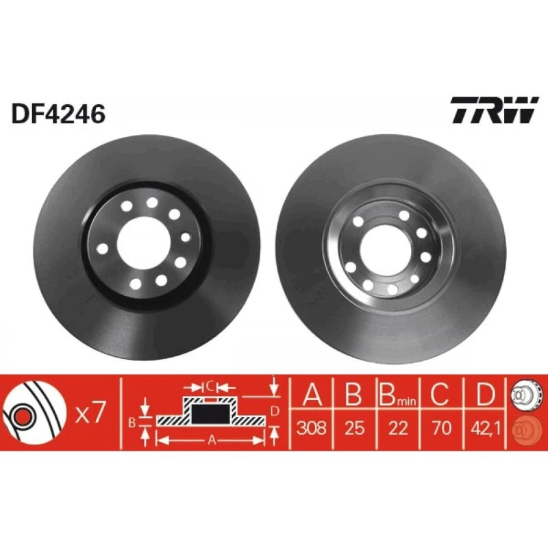 TRW Bremseskive DF4246, ventileret, sort, 308 mm, til OPEL, SAAB, Vauxhall