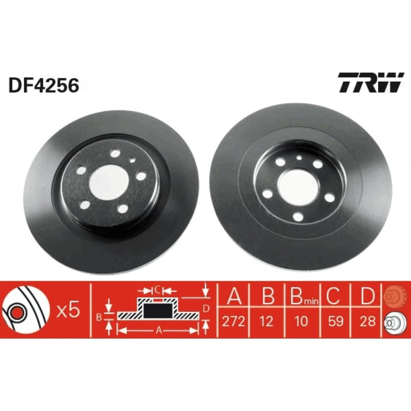 TRW Bremseskive DF4256 til CITROËN, FIAT, LANCIA, PEUGEOT