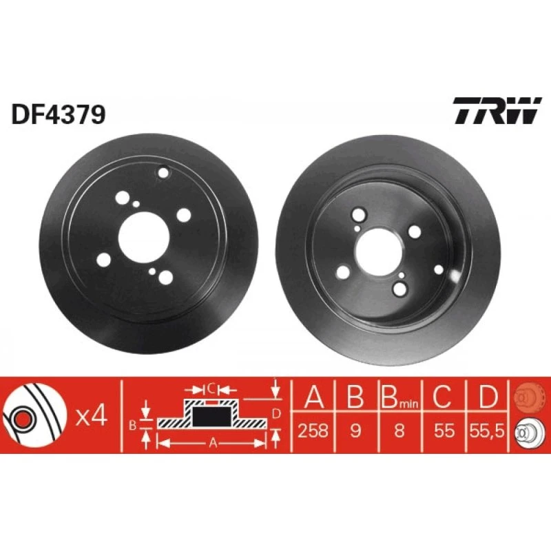 TRW Bremseskive DF4379, 258 mm, sort, lakeret, bagaksel
