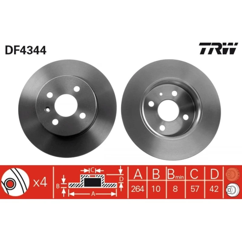 TRW Bremseskive DF4344, sort, 264 mm, til OPEL & Vauxhall