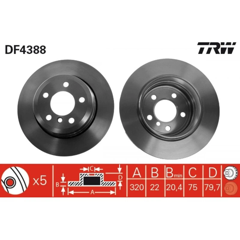 TRW Bremseskive DF4388, 320 mm, ventileret, sort, bagaksel