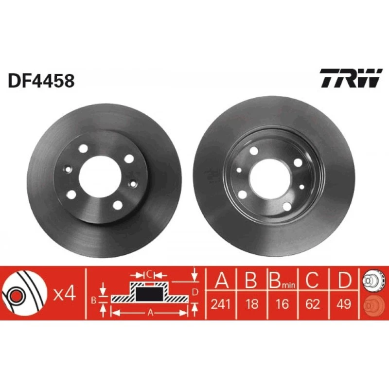 TRW Bremseskive DF4458 for Hyundai i10 & Kia Picanto