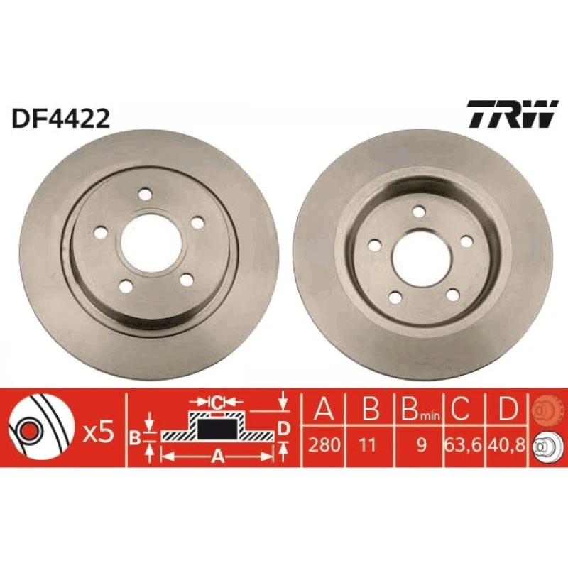 TRW Bremseskive DF4422, sort, lakeret, til FORD & VOLVO